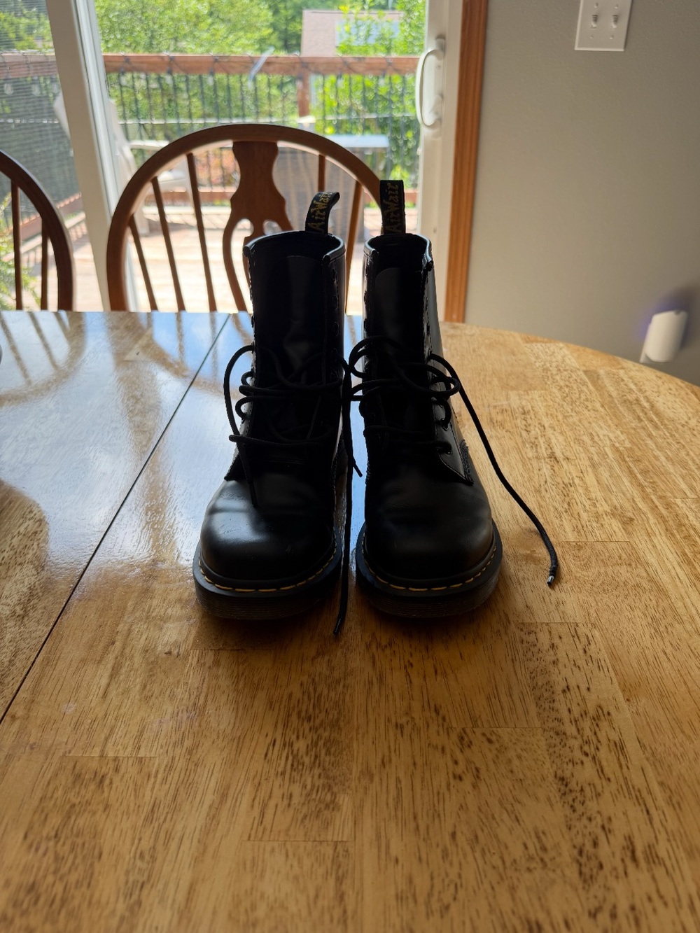 Dr. Martin - Black Leather Lace-Up Boots with Yellow Stitching